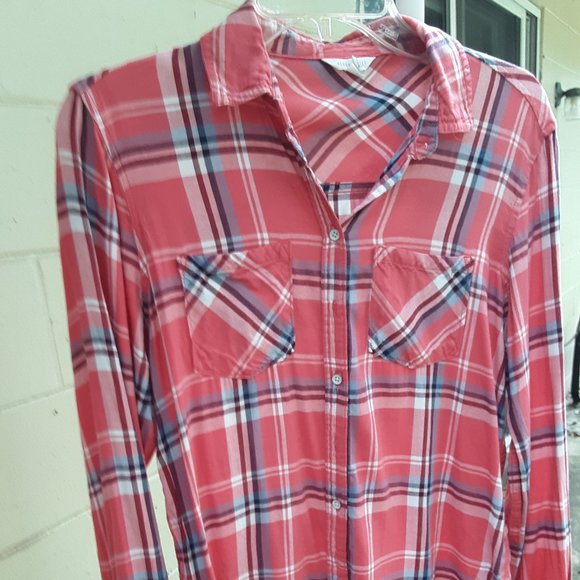 SALE Aeropostale Sm Pink Plaid Button Down Shirt - Picture 3 of 13